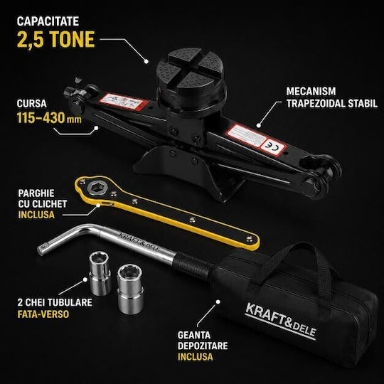 Kraft & Dele Cric Mecanic Tip Foarfecă cu Înălțime de Ridicare de până la 43 cm și Capacitate de Ridicare de până la 500 kg