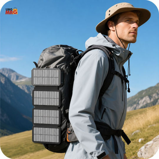 Linomag Ηλιακό Power Bank 20000mAh 15W με 3 Θύρες USB-A Πορτοκαλί