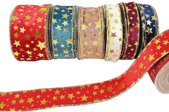 Κορδέλα 9μ Holland Velvet Foil Stars 4 3χιλ.-μπορντω-χρυσο