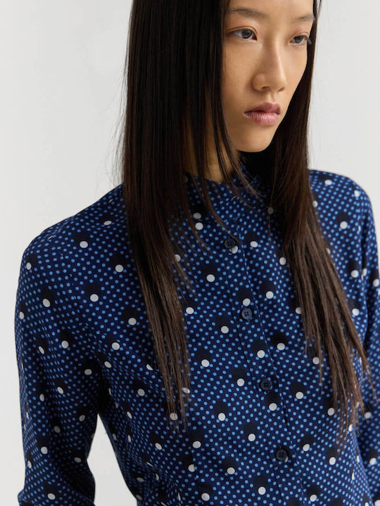 Kenna 1 Langärmeliges Damenhemd Blau mit Polka-Dot-Muster
