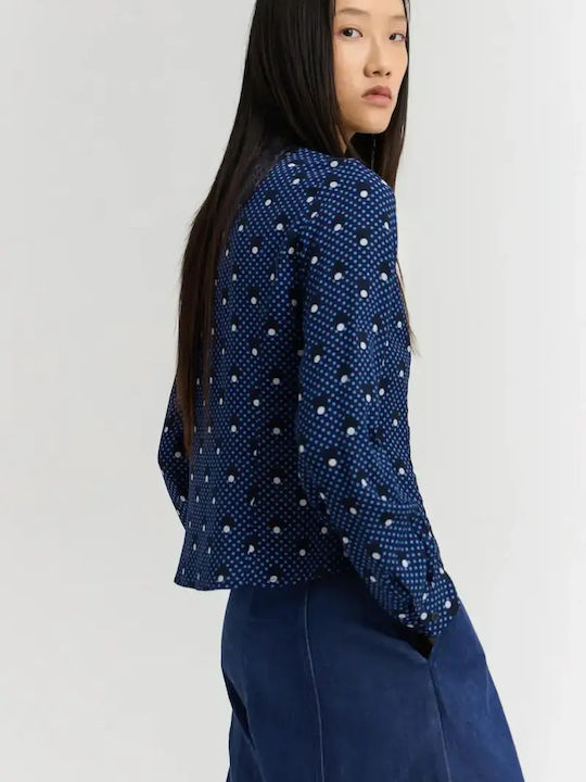 Kenna 1 Langärmeliges Damenhemd Blau mit Polka-Dot-Muster