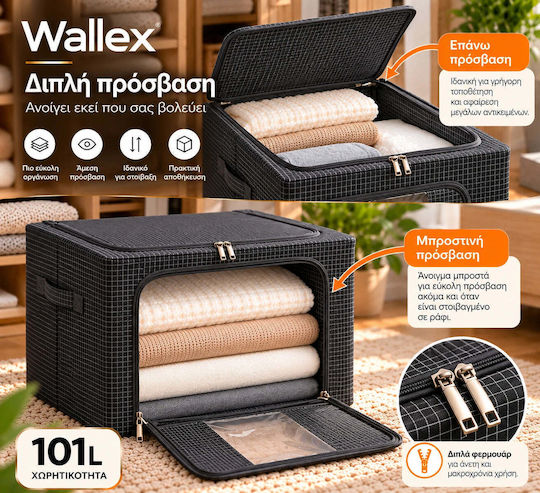 Wallex Cutie Textilă de Depozitare pentru Haine / Pătură/Pilotă / Costum / Palton / Cravate / Rochii / Lenjerie intimă / Șosete / Articole Tricotate / Cămașă / Curele / Genți de Culoare Neagră 60x42x40cm