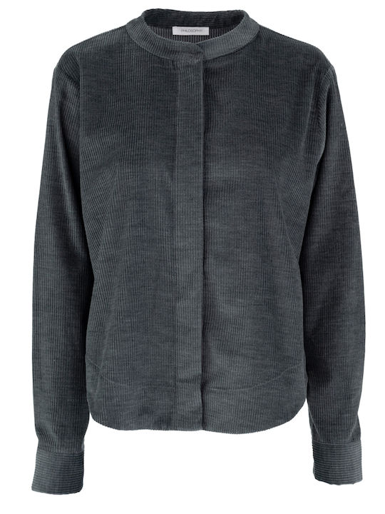 Langärmeliges Damen-Cordhemd Anthracite