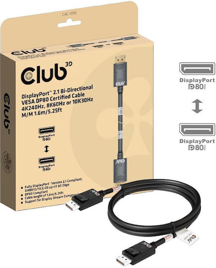 Club3D Kabel DisplayPort-Stecker - DisplayPort-Stecker 1.6m Schwarz