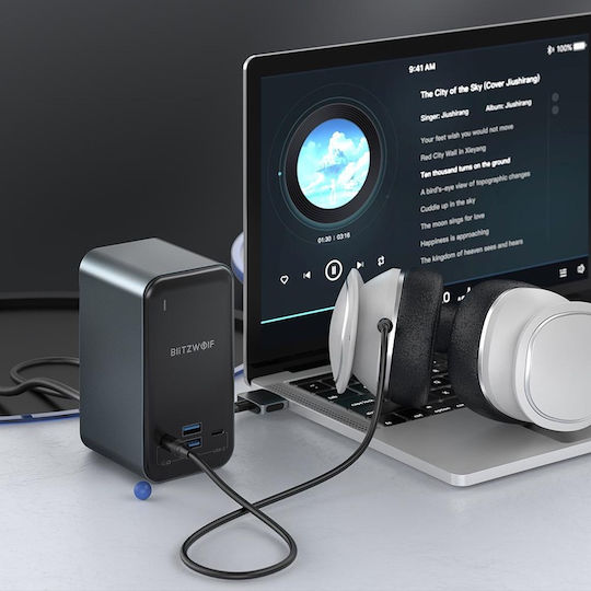 BlitzWolf USB-C-Dockingstation mit HDMI/DisplayPort 4K, PD, Ethernet und Anschluss für 3 Monitore Schwarz (BW-TH14)