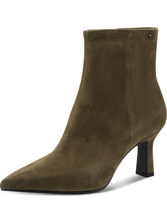 Khakifarbene Damen-Lederstiefeletten
