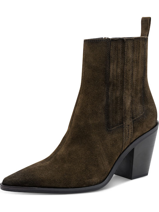 Khakifarbene Leder Damenstiefeletten