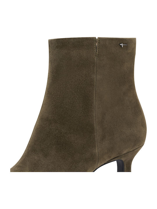 Khakifarbene Damen-Lederstiefeletten