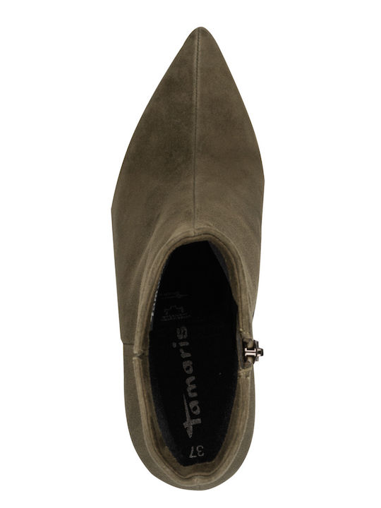 Khakifarbene Damen-Lederstiefeletten