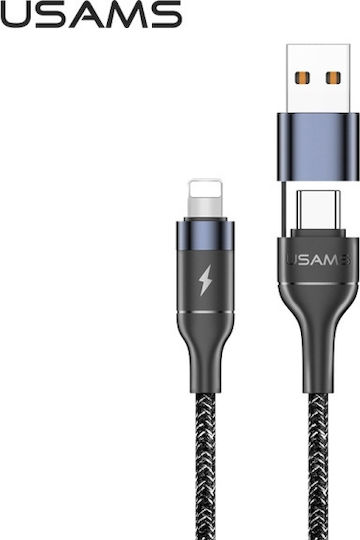 Usams Braided USB Type C to Lightning / Type-C Cable Μαύρο 1.2m (SJ403USB01)