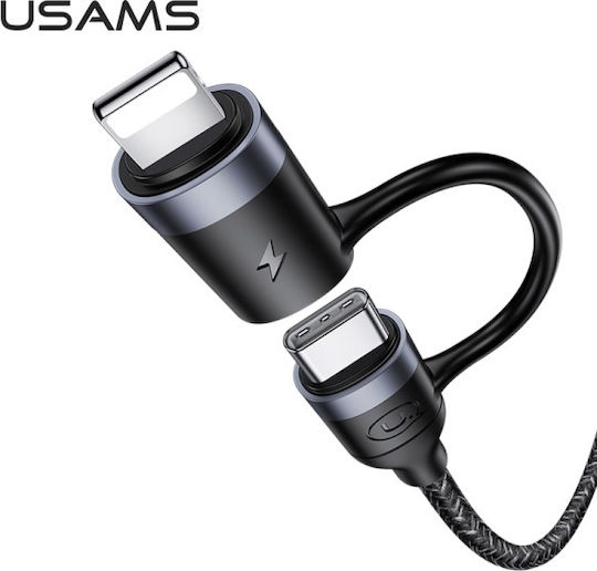 Usams Braided USB Type C to Lightning / Type-C Cable Μαύρο 1.2m (SJ403USB01)