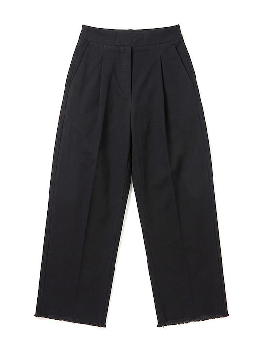 Damen-Stoffhose mit Gummizug Schwarz
