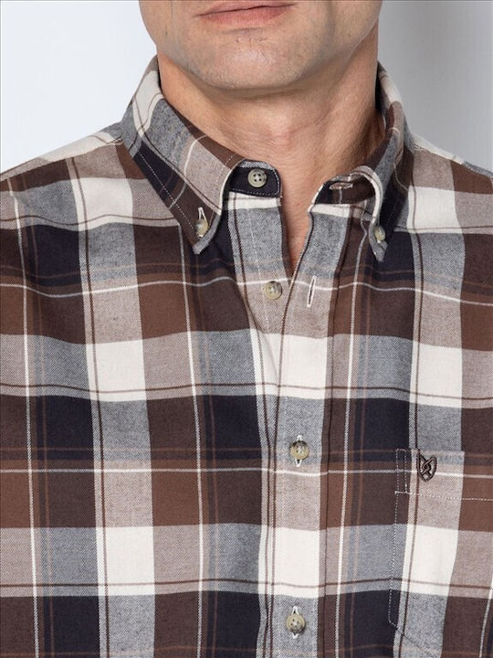 Copley Long Sleeve Shirt in Regular Fit Checked Brown