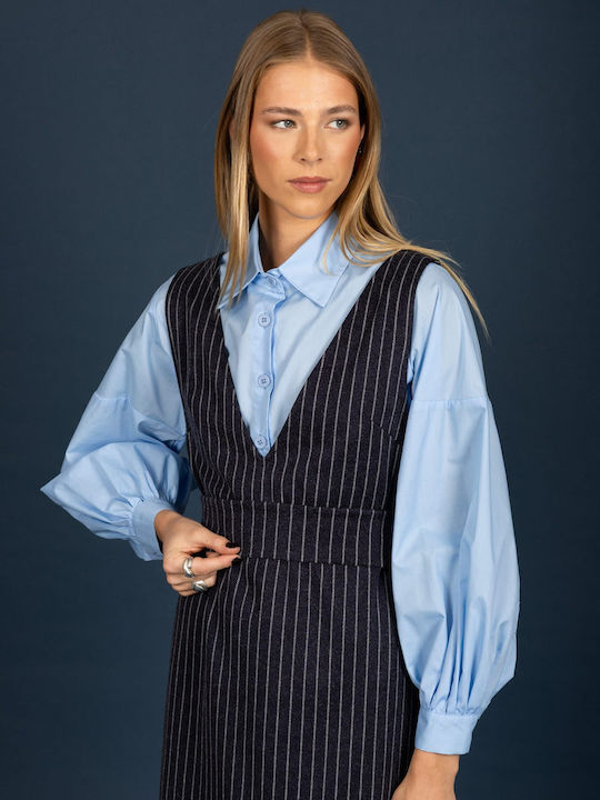 Midi-Kleid Ärmellos Blau