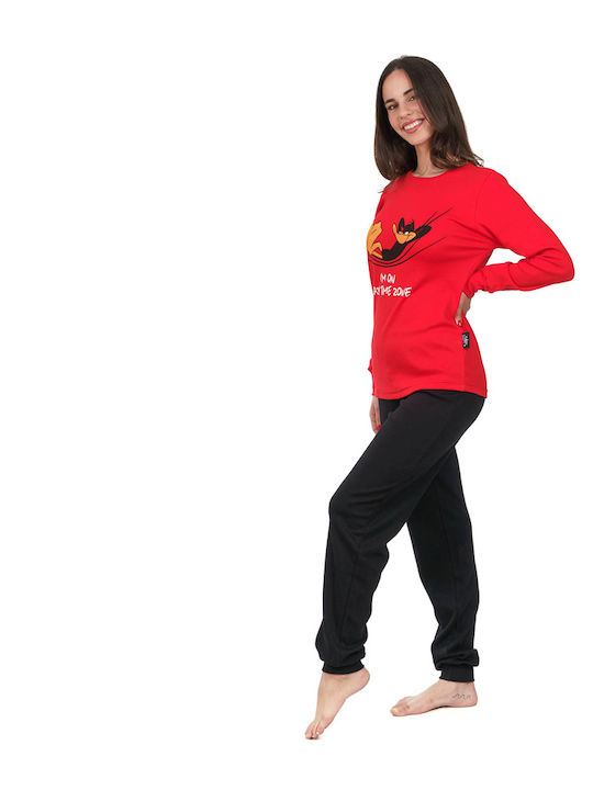 Sara Set de Pijama de Iarnă pentru Femei din Bumbac Roșu