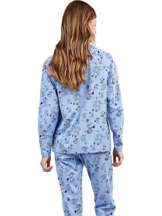 Gisela Winter Women's Cotton Pyjama Set Light Blue