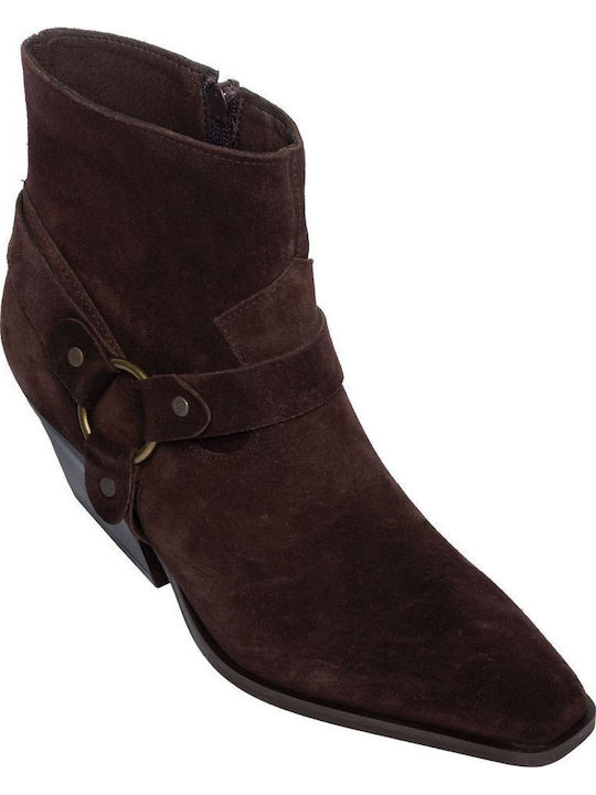 Ghete Dama din Piele Cowboy cu Toc Mediu Maro