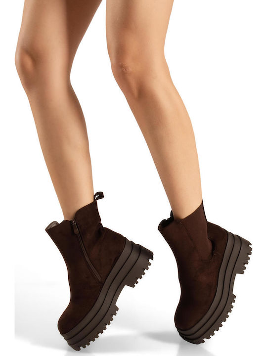 Braune Damen Chelsea-Stiefeletten aus Wildleder