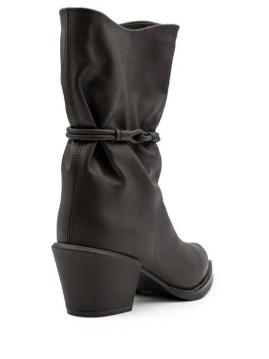 Leather Women's Cowboy Ankle Boots with Medium Heel Brown