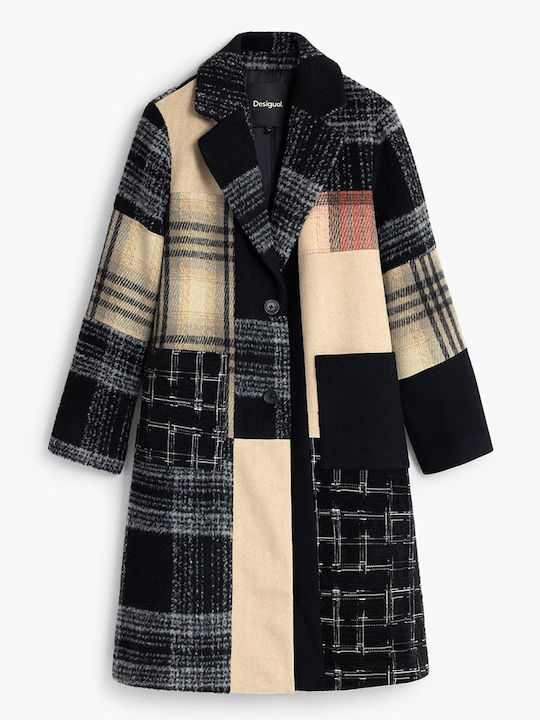 Damen Wollmantel Black mit Knöpfen