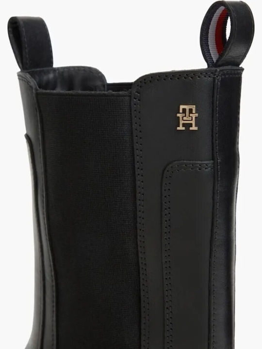 Leather Women's Boots with Elastic Gussets Black