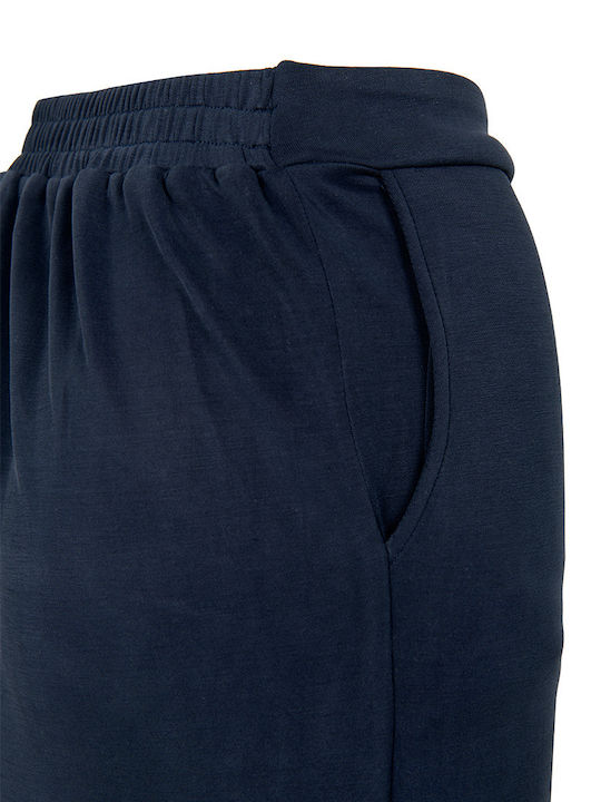 Women's Fabric Trousers with Elastic Waist in a Wide Leg Style Dark Blue
