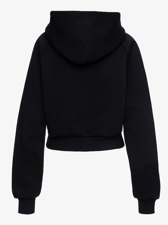 Cropped Γυναικείο Φούτερ με Κουκούλα Black