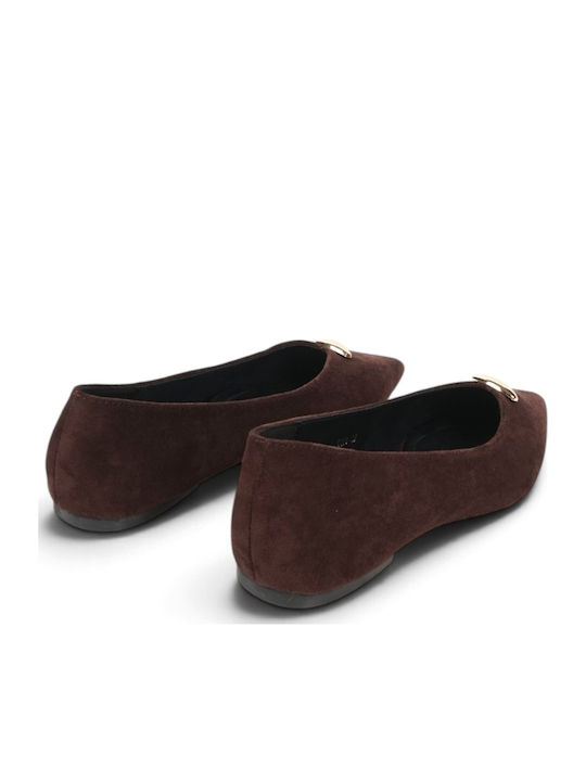 Super Mode Wildleder Damen Ballerinas Spitz zulaufend Braun
