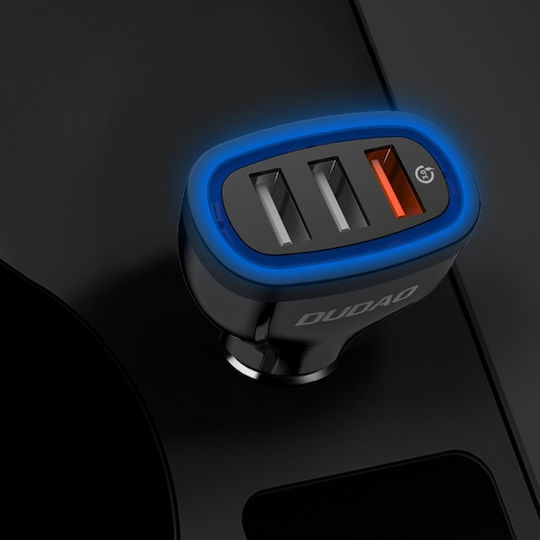 Dudao Încărcător Auto 18W 2.4A cu Încărcare Rapidă și Porturi: 3xUSB-A Culoare Albastră