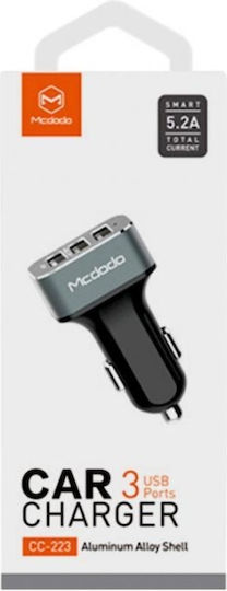 Mcdodo Φορτιστής Αυτοκινήτου 5.2A με Θύρες: 3xUSB-A Γκρι Χρώμα