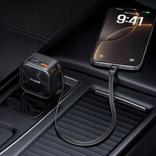 Mcdodo 130-W-Autoladegerät mit Anschlüssen: 1 × USB-A, 1 × Typ-C, inklusive Typ-C-Kabel, Schwarz