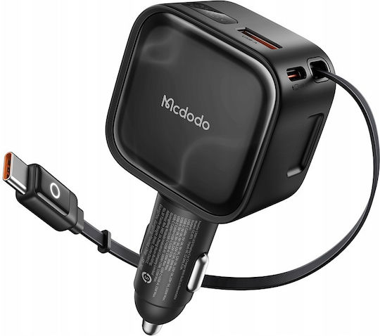 Mcdodo Φορτιστής Αυτοκινήτου 93W με Θύρες: 2xUSB-A 1xType-C μαζί με Καλώδιο Type-C Μαύρο Χρώμα