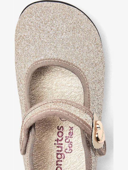 Kinder-Ballerinas mit Klettverschluss in Gold mit Glitzer