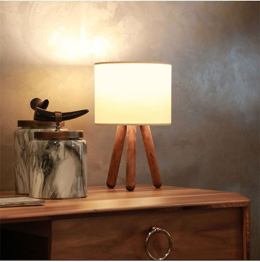Pakketo PWL-1151 Wood Table Lamp for Socket E27 with White Shade and Brown Base