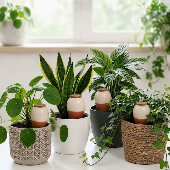 Set de 2 Țepi de Irigare pentru Plante din Lut Relaxdays 350 ml cu Eliberare Lentă a Apei Bej-Maro