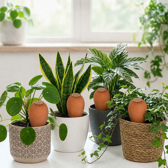 Set de 4 țepi de irigare pentru plante din lut Relaxdays, 350 ml, sistem de irigare lentă, maro
