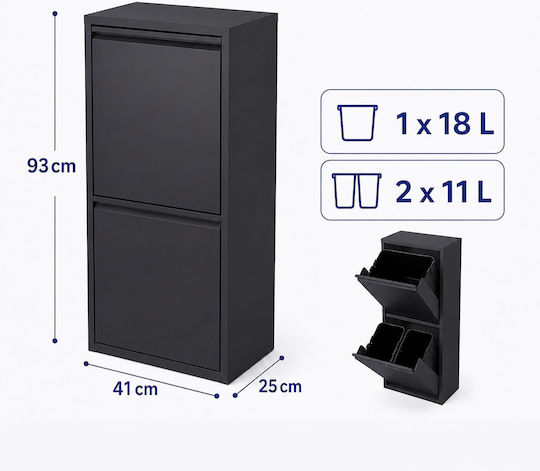 Relaxdays Coș de Reciclare din Oțel Inoxidabil 40 l Gri