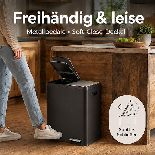 Relaxdays Coș de Reciclare din Oțel Inoxidabil cu Pedală 30 l Gri