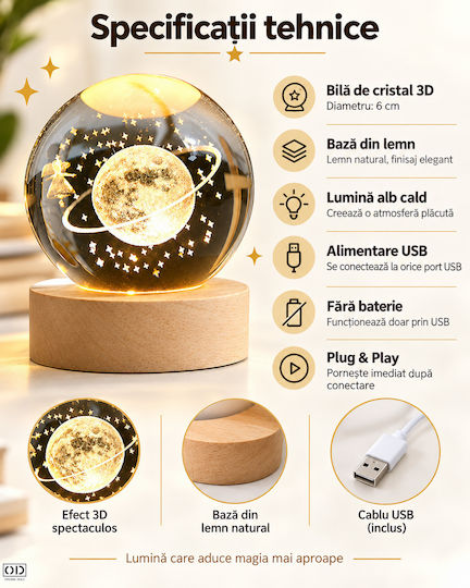 Corp de Iluminat Decorativ LED Alb Cald Glob de Cristal 3x3 cm