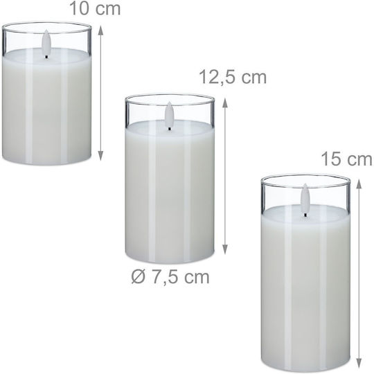 Relaxdays Corpuri de Iluminat Decorative LED Lumânări, 3 Buc., 15x7.5x7.5 cm