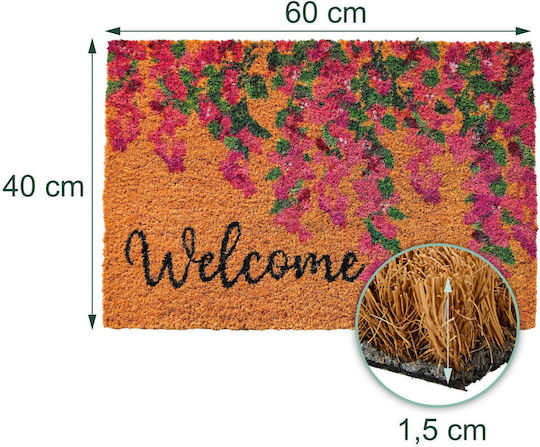 Relaxdays Covoraș de Intrare din Fibră de Cocos cu Suport Antiderapant Verde 60x40 cm
