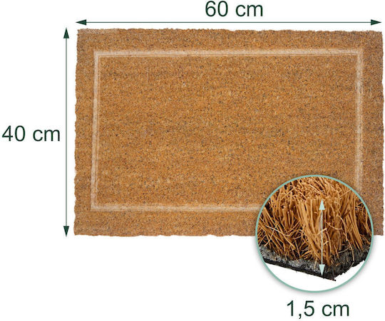 Relaxdays Covoraș de intrare din fibră de cocos bej 60x40 cm cu grosimea de 15 mm