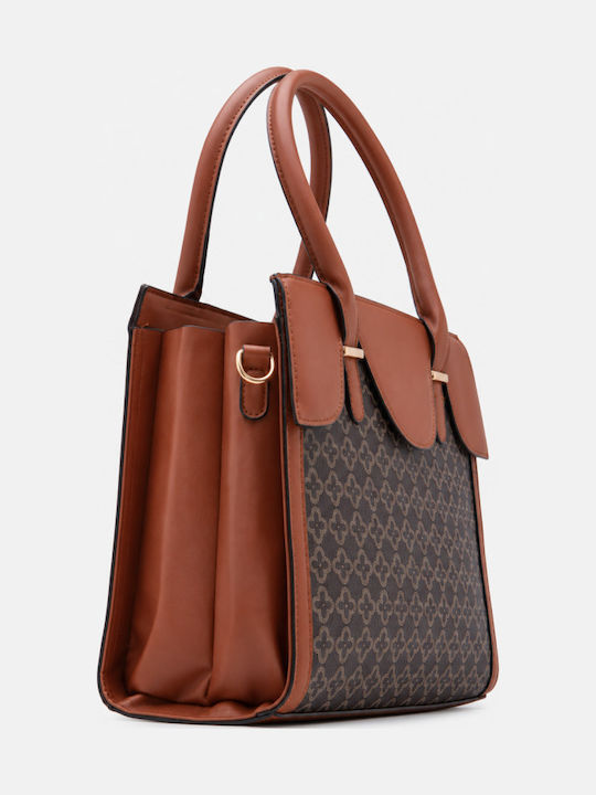 Braune Damen-Schultertasche aus Stoff