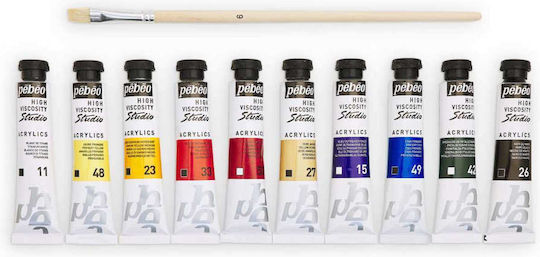 Set Culori Acrilice Studio Acrylics 10x20 ml cu Pensulă Pébéo