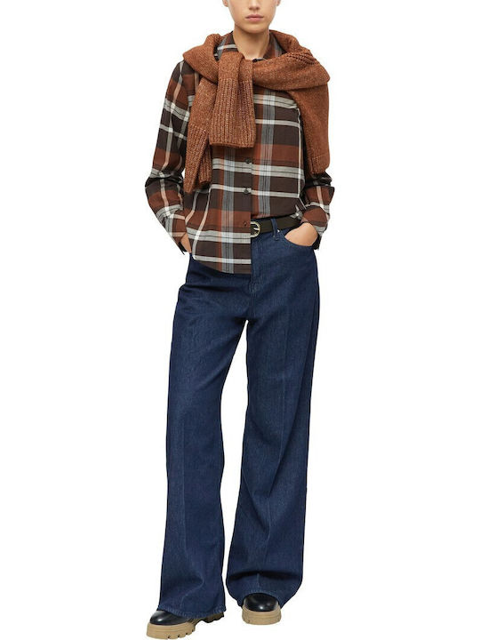 Long-Sleeve Women's Cotton Shirt Brown Checked