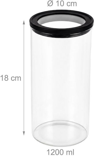 Relaxdays Set de 3 Borcane cu Utilizare Generală, cu Capac, din Sticlă Neagră, 1200 ml, 3 Bucăți,