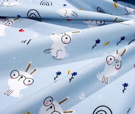 Dimcol Комплект Детска Единична Завивка с Калъфка Kids Rabbit Garden 584 Небесносин 160x240 см
