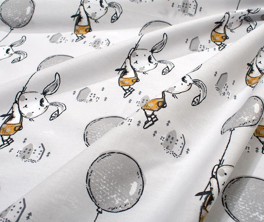 Dimcol Единичен детски комплект завивка с калъфка за възглавница Floating Bunny 715 Сив 160x240 см