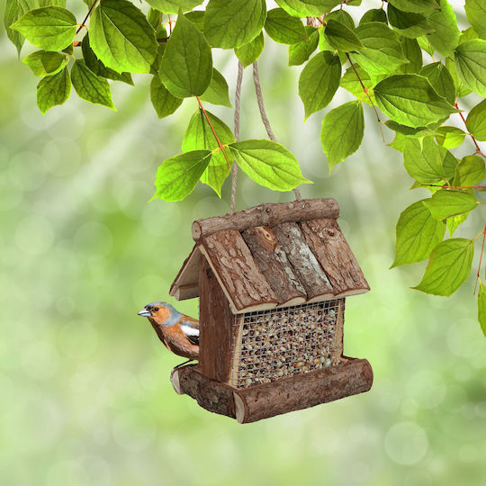 Hrănitoare pentru Păsări Relaxdays din Lemn Natural 17 × 15 × 12 Cm Maro