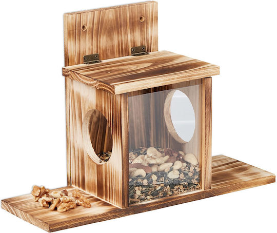 Hrănitoare pentru Veverițe Relaxdays 10047753 din Lemn de Brad, cu 2 Deschideri, Fereastră din Plastic și Acoperiș Rabatabil, Natur, 24 x 35 x 13 cm